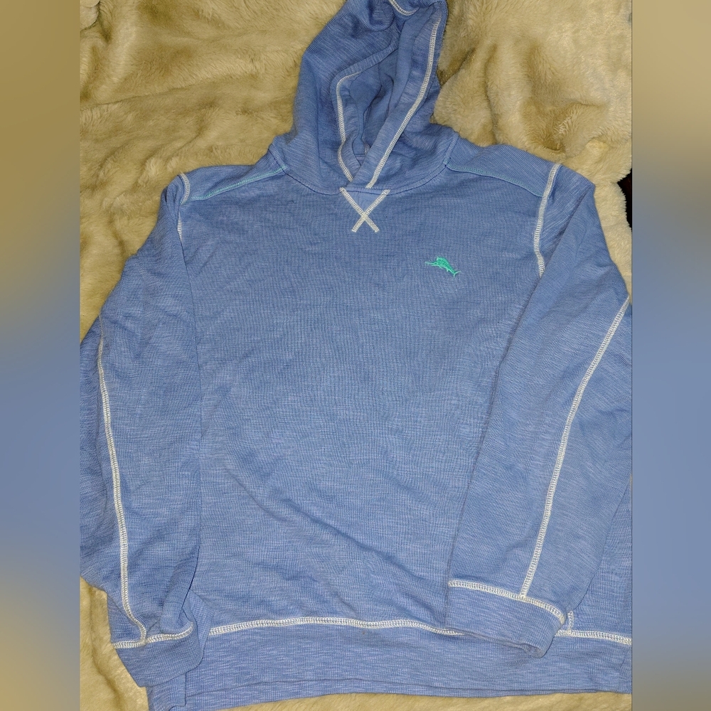 Tommy Bahama Blue And White Knit Hoodie Size L